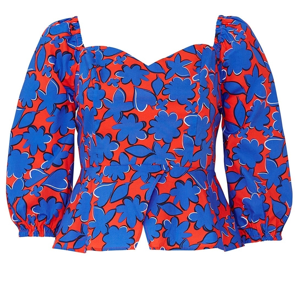 Eloquii Floral Blouse Size 24 Blue Red